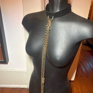 Elegant Black Choker with Gold Chains